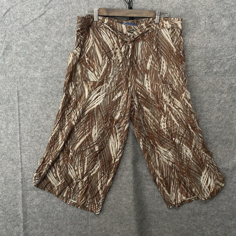 Democracy Crop Wide Leg Pants Womens Sz 10 Brown Foliage Tie Waist Pockets